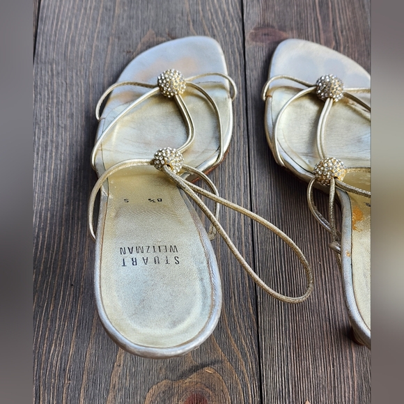 Stuart Weitzman Metallic Gold Sandals Sz 8.5 - Picture 5 of 13